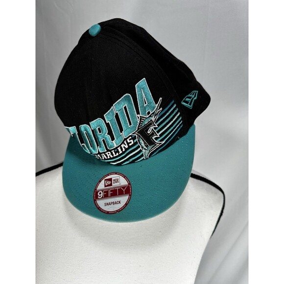 New Era Florida Marlins MLB Cap One Size Black Teal Snap Back Baseball - Picture 8 of 9